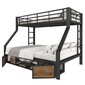 STILVORA ETAGENBETT 90/200 cm & 140/200 cm in Schwarz Kinderbett mit Schuhschrank, Staufächern und Leiter Metall obraz
