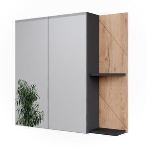 Vicco SKŘÍŇKA SE ZRCADLEM DO KOUPELNY Irma Antracit/zlatý dub 80 x 75 cm obraz