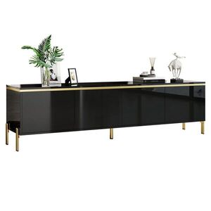 Redom TV stolek 170/38/50 cm s úložným prostorem, kabelovými průchodkami a vysokým leskem, Černá obraz