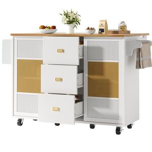 Redom KUCHYŇSKÝ ostrůvek 146, 85/70/90 cm s výklopnou deskou, úložným prostorem a kolečky, Bílá obraz