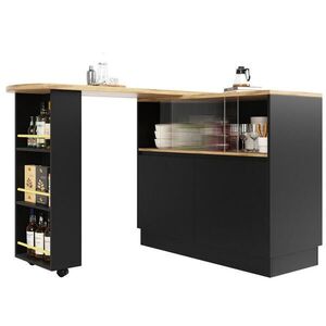 Redom BAROVÁ skříňka 90/45/100 cm, 360° otočná, se skleněnými posuvnými dveřmi, MDF, Černá obraz