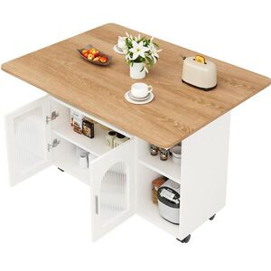 Redom KUCHYŇSKÝ ostrůvek 120/30/79, 5 cm z MDF se sklopnou deskou, úložným prostorem a kolečky, Bílá obraz