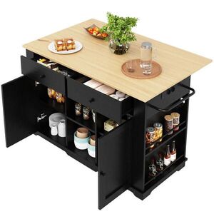 Redom KUCHYŇSKÝ ostrůvek 151, 5/59, 7/91, 7 cm s elektrickými zásuvkami, skládací bočnicí a úložným prostorem, Černá/Přírodní obraz