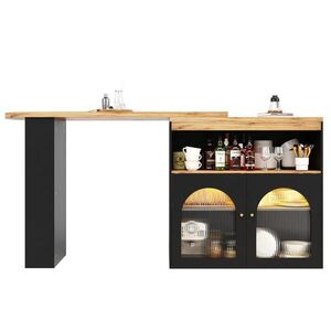 Redom BAROVÝ stůl z MDF 138-193/39/105 cm otočný o 360° s LED osvětlením a úložným prostorem, Černá obraz