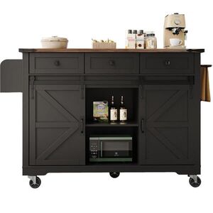 Redom KUCHYŇSKÝ ostrůvek 140/73/94 cm s výsuvnou pracovní deskou, 3 zásuvkami a posuvnými dvířky, Černá obraz