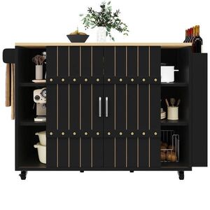 Redom KUCHYŇSKÝ ostrůvek 110/42/90 cm s výklopnou pracovní deskou, posuvnými dvířky a úložným prostorem, Černá obraz