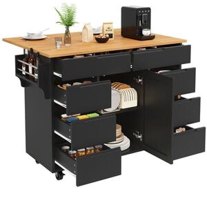 Redom KUCHYŇSKÝ ostrůvek 122/74, 5/91, 5 cm s výklopnou deskou, 8 zásuvkami a kolečky, MDF, Černá obraz