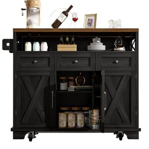 Redom KUCHYŇSKÝ ostrůvek 118/43-80/98 cm s výklopnou deskou, úložným prostorem a kolečky, Černá obraz
