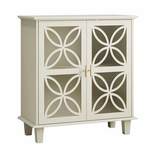 Urban Meuble SIDEBOARD 80 cm krémový MDF a sklo se 2 skleněnými dvířky a nastavitelnými policemi obraz