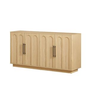 Urban Meuble SIDEBOARD v dekoru dub s motivem oblouku a úchytkami, béžový obraz
