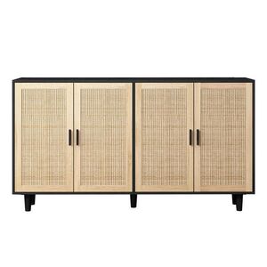 Urban Meuble SIDEBOARD dřevotříska v černé s ratanovými čely, 4 dvířka obraz