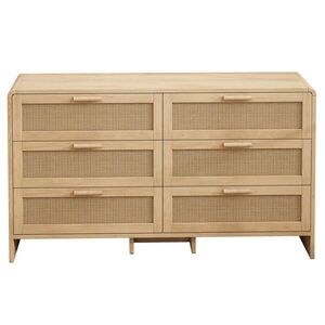 Urban Meuble SIDEBOARD dřevotříska v přírodní s ratanovým výpletem, zaoblené rohy a 6 zásuvek obraz
