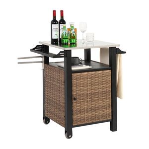 Urban Meuble ZAHRADNÍ ODKLÁDACÍ STOLEK 76 cm, hnědý – venkovní servírovací vozík s nerezovou deskou a kolečky obraz