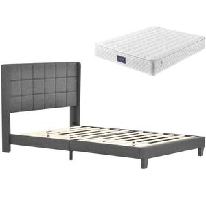 Urban Meuble ČALOUNĚNÁ POSTEL šedá lněná, matrace a rošt, 140x200 cm obraz