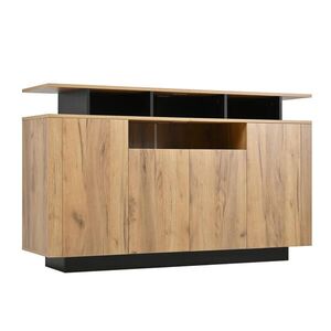 Urban Meuble SIDEBOARD 140 cm přírodní dřevo a černá se 4 dvířky a otevřenými přihrádkami v moderním stylu obraz