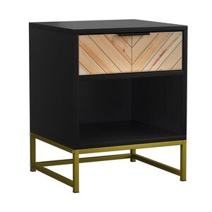 Urban Meuble NOČNÍ STOLEK 43 cm, černá a přírodní, zásuvka, kovové nohy, industriální obraz