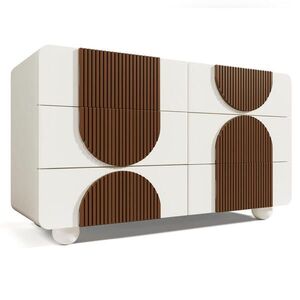 Urban Meuble SIDEBOARD bílý dřevěné lišty se 6 zásuvkami zakřivený design 121×71 cm obraz