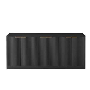 Urban Meuble SIDEBOARD černý a dekor dřeva 170 cm s vlnitým designem a 6 dvířky obraz