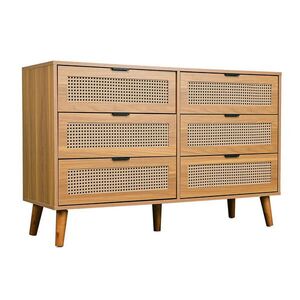 Urban Meuble SIDEBOARD se 6 zásuvkami Dřevěný sideboard s kovovými úchytkami, retro design, pro ložnici a kancelář ořech obraz