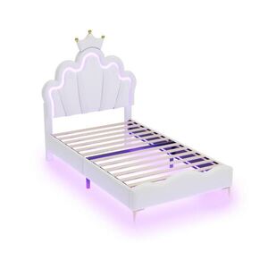 Urban Meuble ČALOUNĚNÁ POSTEL 90x200 cm, princeznovský design, PU kůže s LED obraz