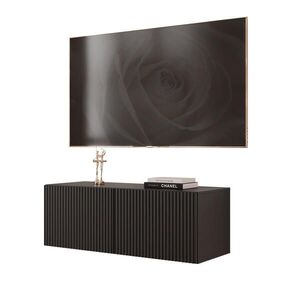Idohome ZÁVĚSNÁ RTV skříňka ANGEL RÝHOVANÁ 100 cm s LED osvětlením ČERNÁ obraz