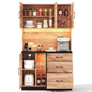 OKWISH KUCHYŇSKÁ skříň 105/40/180 cm neutrální z MDF s LED osvětlením a zásuvkami obraz