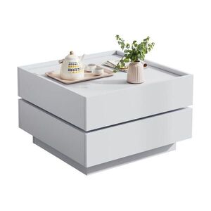 OKWISH KONFERENČNÍ stolek 60/60/38 cm bílý z dřevotřísky s otočnou deskou a úložným prostorem obraz