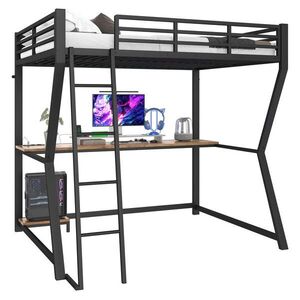 STILVORA PATROVÁ POSTEL 140/200 cm, černá, s LED, psacím stolem, elektrickou zásuvkou a USB obraz