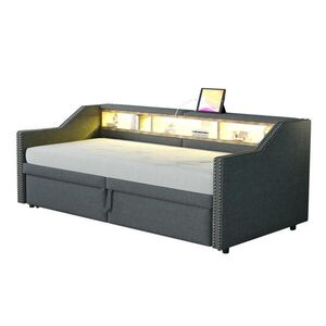 FLIEKS ČALOUNĚNÁ POSTEL, 90/180×200 cm, LED, USB, tmavě šedá obraz