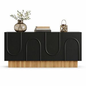 STILVORA KUCHYŇSKÁ SKŘÍŇ černá, 4 dvířka, velký úložný prostor, design ve tvaru U, do obývacího pokoje, 160×38×75 cm obraz