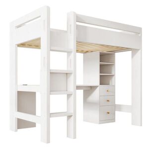 STILVORA PATROVÁ POSTEL 90/200 cm, bílá, se stolem, 3 zásuvkami, policí a USB/Type-C obraz