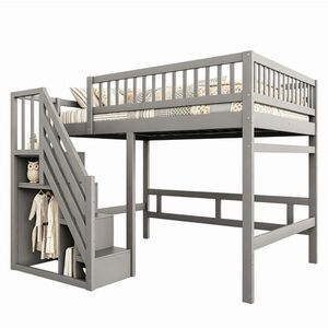 STILVORA PATROVÁ POSTEL 140/200 cm, šedá, s úložnými schody a úložným prostorem, masivní dřevo obraz