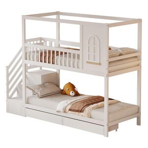 STILVORA PALANDA 90/200 cm & 90/200 cm, bílá, se zásuvkami a žebříkem, domečkový design obraz