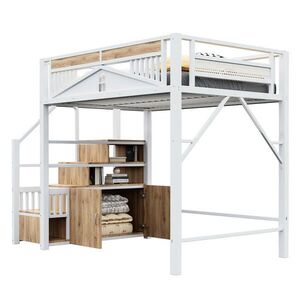 STILVORA PATROVÁ POSTEL 140/200 cm, bílá, s úložnými schody, skříní a designem okna obraz