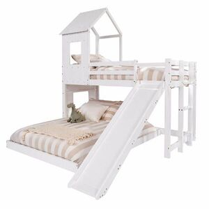 STILVORA PALANDA 90/200 cm & 140/200 cm, bílá, domečková, se skluzavkou a schody, borovice a MDF obraz