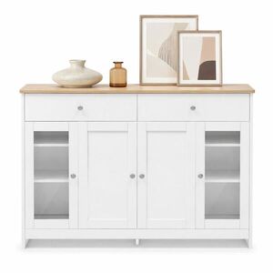 STILVORA KUCHYŇSKÁ SKŘÍŇ přírodní a bílá, skleněná dvířka, do obývacího pokoje a jídelny, 120×37×80 cm obraz