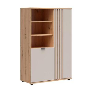 Petits-meubles KNIHOVNA Ezra Výroba: Vyrobeno v Evropě Materiály: Laminované dřevotřískové desky Barva: Kašmír a dřevo Vlastnosti: 2 dvířka – 3 výklen obraz