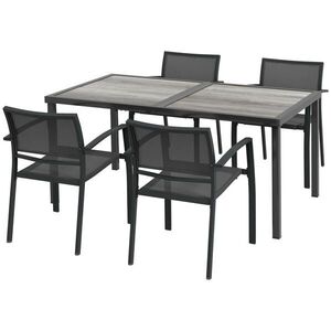 Outsunny SADA SEDACÍHO NÁBYTKU Sada zahradního nábytku, 1 jídelní stůl, 4 stohovatelné židle, textil, tmavě šedá obraz