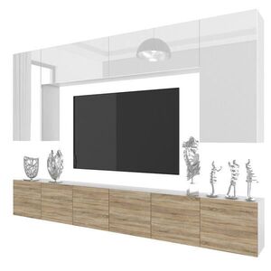 B BELINI GROUP OBÝVACÍ STĚNA Milano 2, Bílá / Dub Sonoma, 300 cm, Bezúchytková obraz