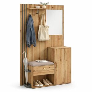 STILVORA PŘEDSÍŇOVÁ SESTAVA přírodní, se zrcadlem a sedákem, do vstupního prostoru a předsíně, 115×37×185 cm obraz