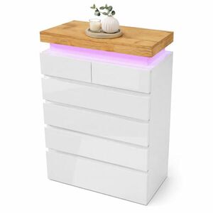 STILVORA KUCHYŇSKÁ SKŘÍŇ bílá lesklá, zásuvky, LED osvětlení, do obývacího pokoje a ložnice, 73×39×115 cm obraz