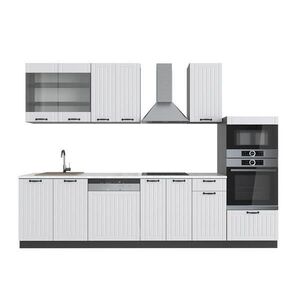 Vicco KUCHYŇSKÝ KOUT Fame-Line Bílý venkovský dům/antracit 300 cm s vysokou skříní, PD Mramor obraz