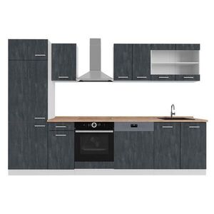 Vicco KUCHYŇSKÝ KOUT R-Line Černý beton/bílá 300 cm PD Dub obraz