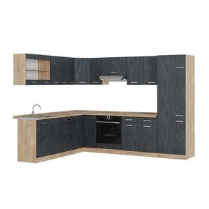 Vicco ROHOVÁ KUCHYŇ R-Line, Černý beton/Zlatý mocný dub, 287 x 227 cm bez pracovní desky obraz