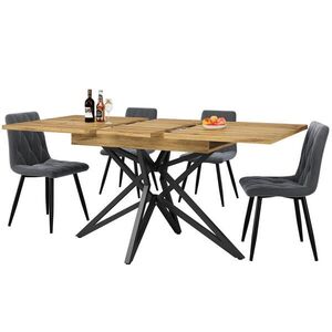 FLIEKS JÍDELNÍ SET Rozkládací 120-160cm 4 Šedé sametové židle obraz