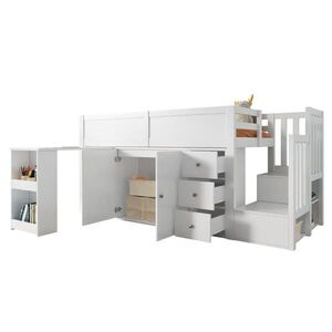 STILVORA HOCHBETT 90/200 cm in Weiß Kinderbett mit Schreibtisch, Schrank und Schubladen obraz