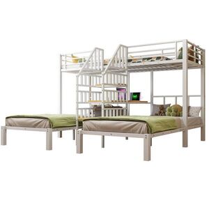 STILVORA ETAGENBETT 90/200 cm in Weiß mit LED, USB, Steckdose, Schreibtisch und Regal obraz