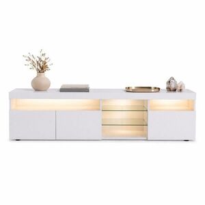 STILVORA TV STOLEK bílý s nastavitelným LED osvětlením a úložným prostorem, do obýváku a jídelny, 180×35×48 cm obraz