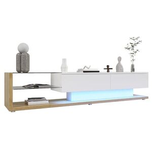 STILVORA TV STOLEK v bílé a přírodní barvě s moderním designem a LED osvětlením, 170×36×38 cm obraz