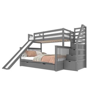 STILVORA ETAGENBETT 90/200 cm & 140/200 cm in Grau mit Schubladen, Stauraum und Rutsche obraz